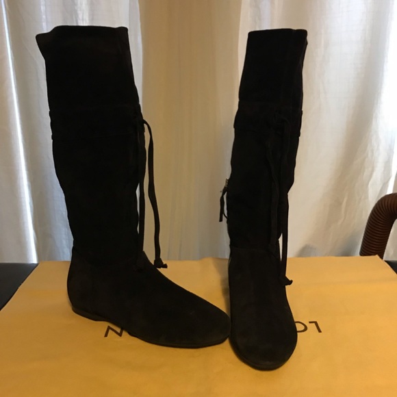 Miu Miu Shoes - MIU MIU Suede Drawstring Fringe Knee Boots
